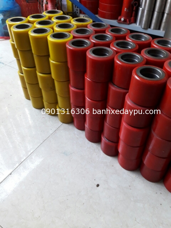 Bánh xe nâng tay pu cao nylon 70x80 xe nâng mitsubishi